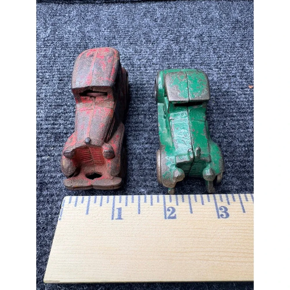 Vintage Hubley Cast Iron Toy Car Lot Red Sedan Green Coupe Antique 1930s USA